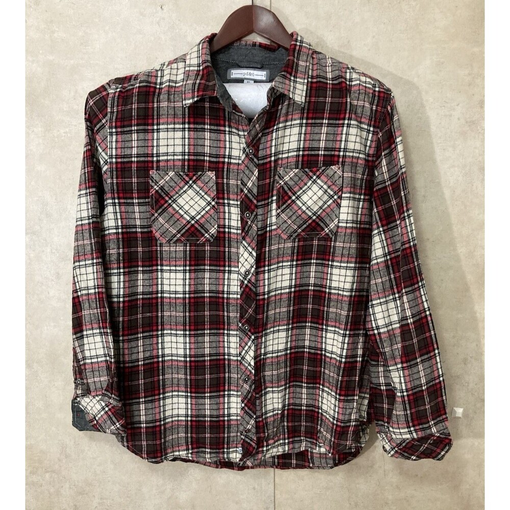 Paper Denim & Cloth Flannel Shirt Mens XL Red Plaid Button Up Cotton Casual - Picture 2 of 9